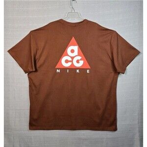 NIKE ACG Max90 T-Shirt Men's MEDIUM Brown Red White Dri-Fit Crewneck Loose Fit